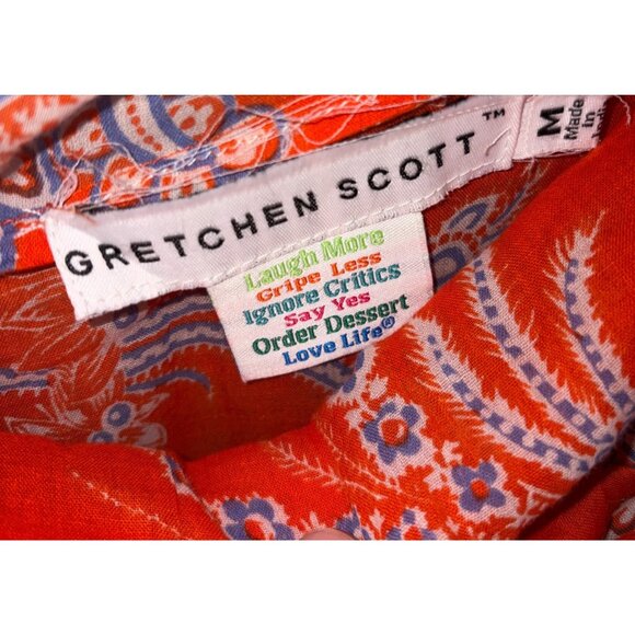 Gretchen Scott Tunic Womens M Queeny Funnel Cowl Imari Paisley Orange Knit Top - Picture 7 of 8